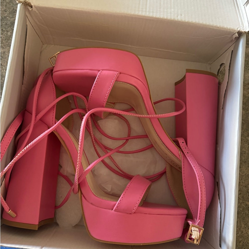 NEW Pink Wrap Up Platform Heels